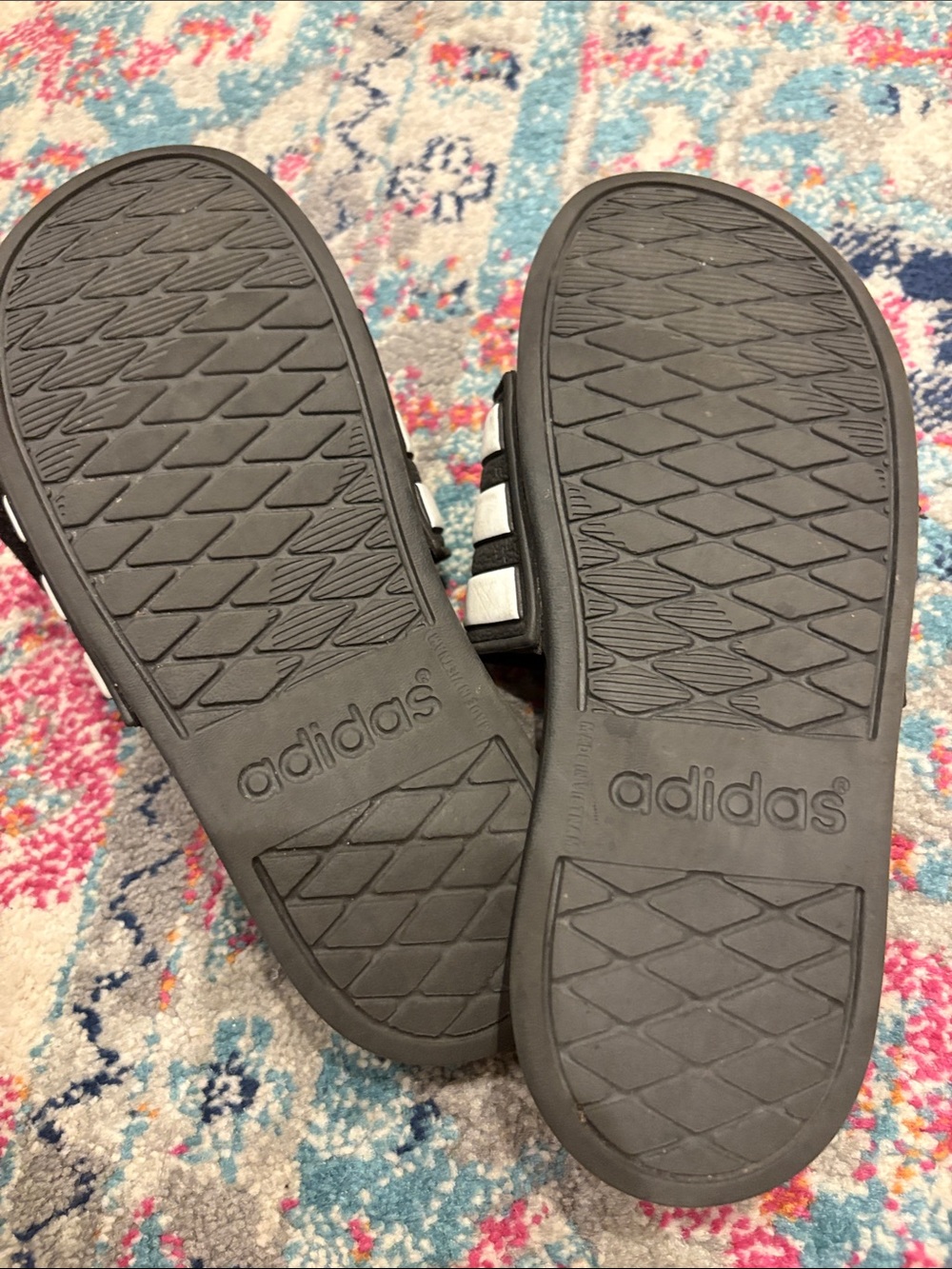 adidas Black and White Kids Slide Sandals with Three Stripes - Picture 4 of 5